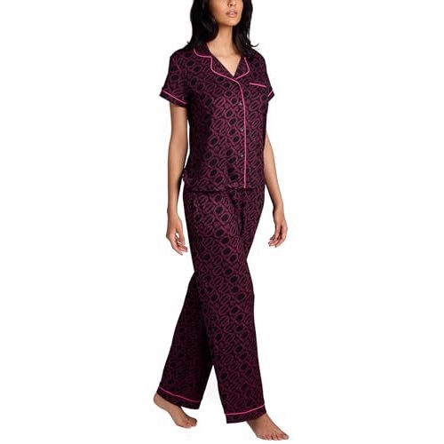 Women's Cuban Collar Letter Print Short Sleeve Shirt and Pants Set