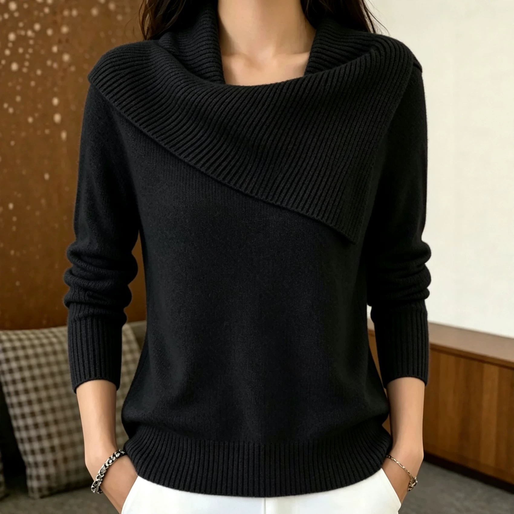 Korean Retro Collared Knit Sweater Slimming Lazy Style