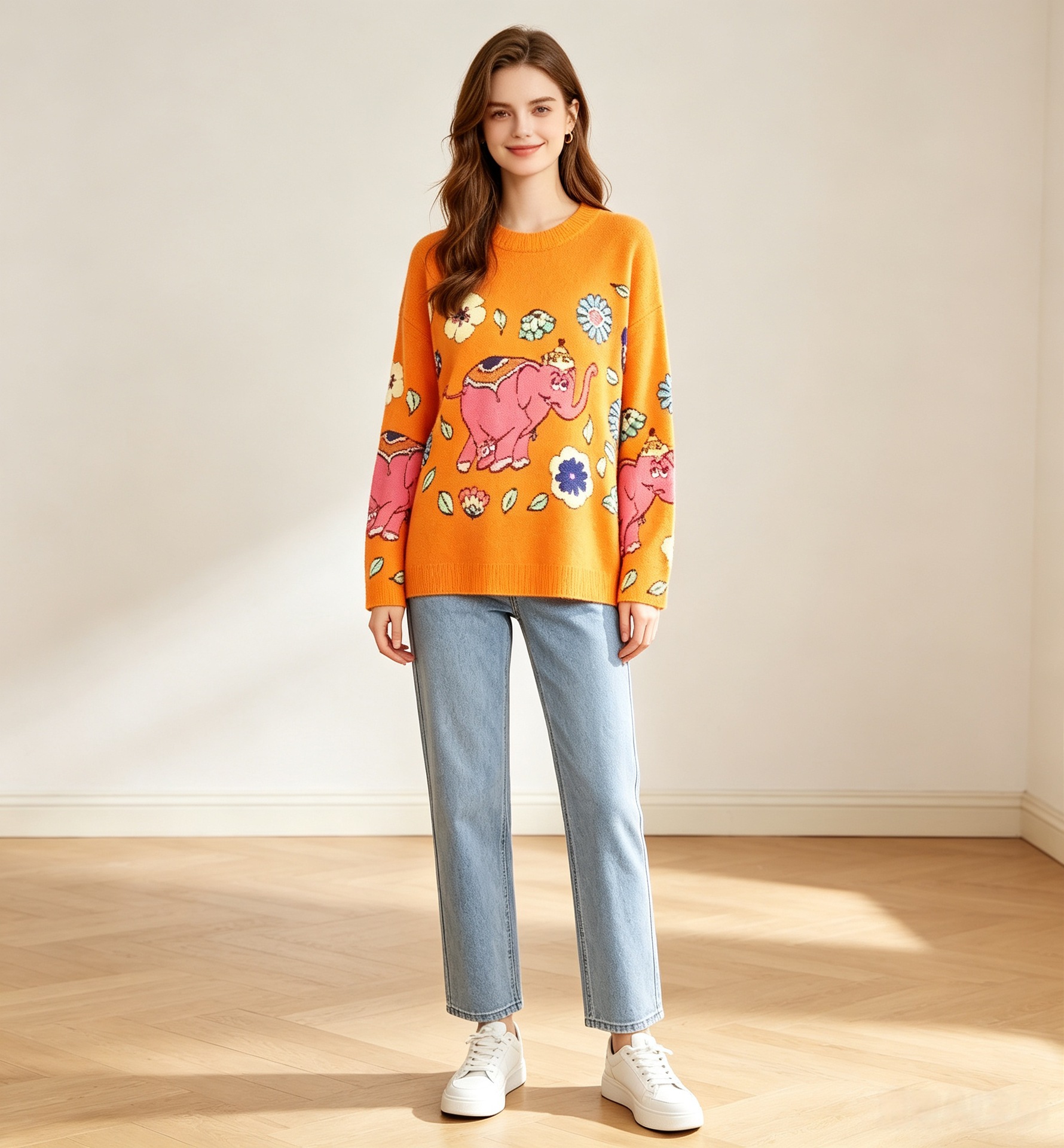Women's Christmas 3D Print Crewneck Knit Sweater