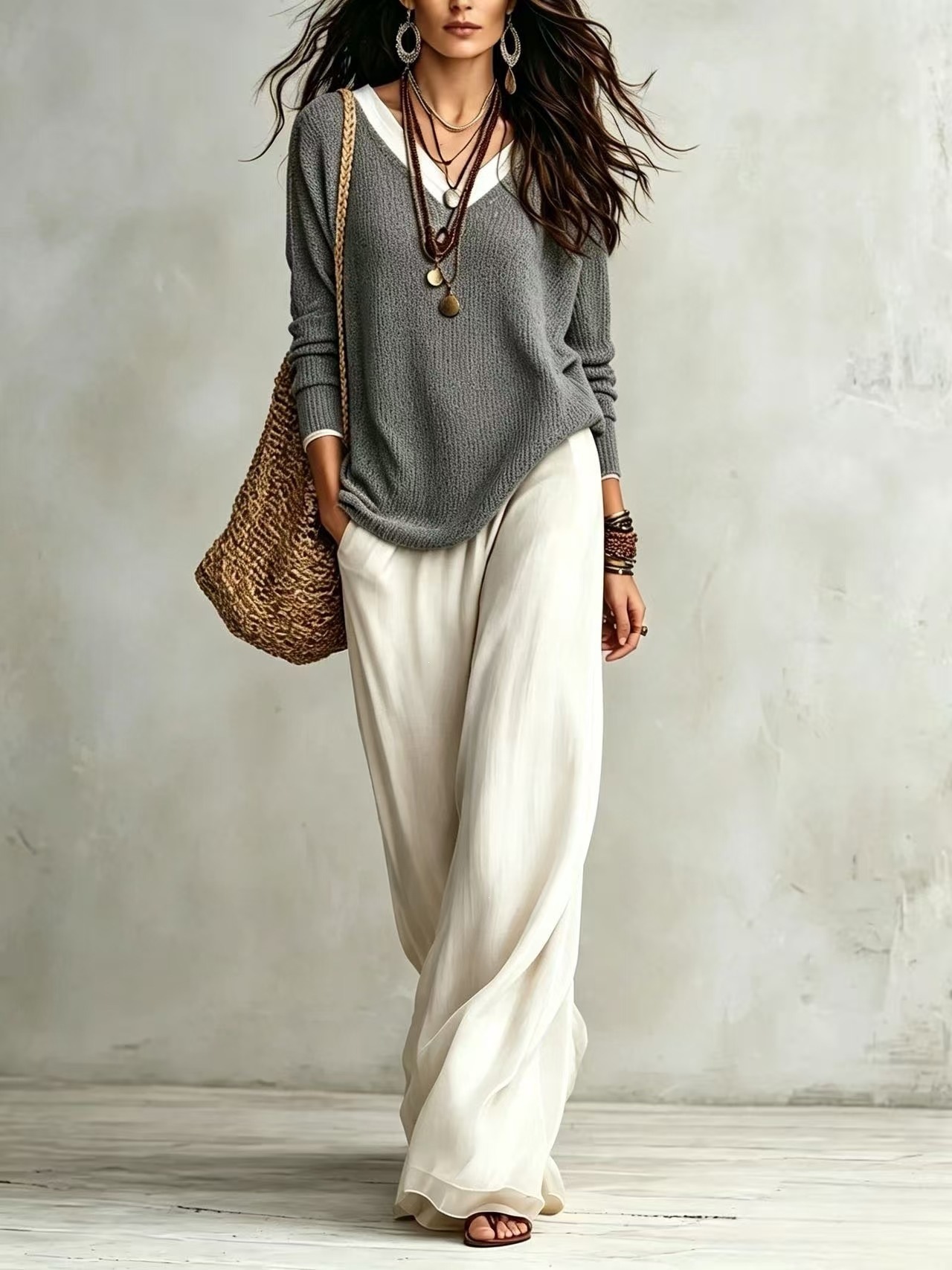 Women's Layered Top & Wide-Leg Pants Casual Set