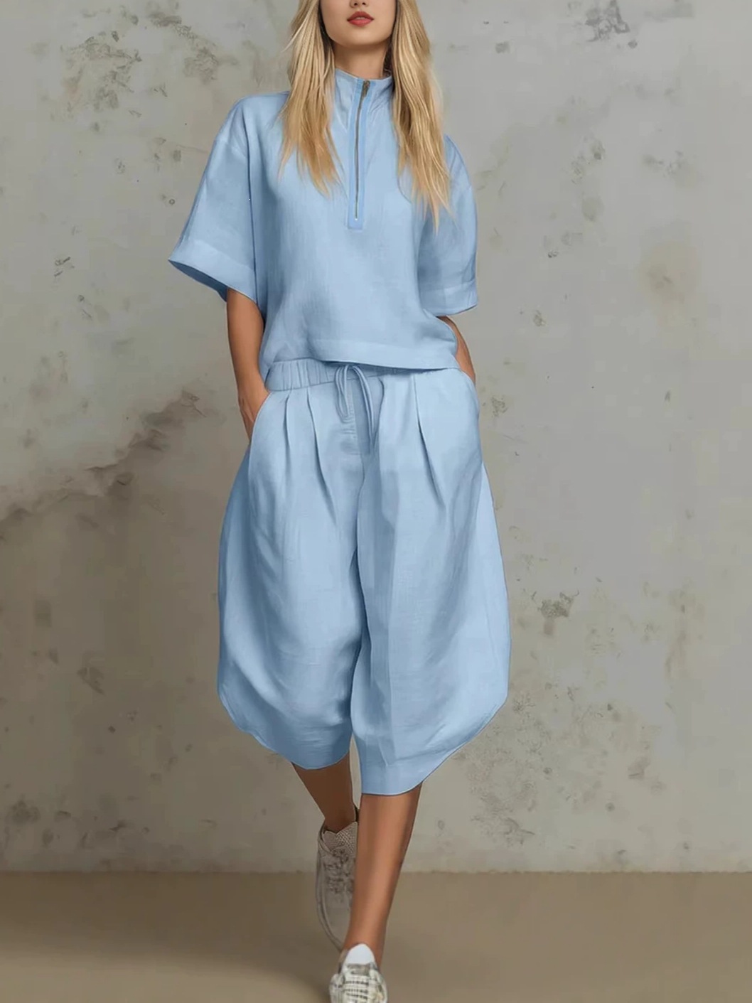 Women's Short Sleeve Wide Leg Two Piece Set Casual Loungewear