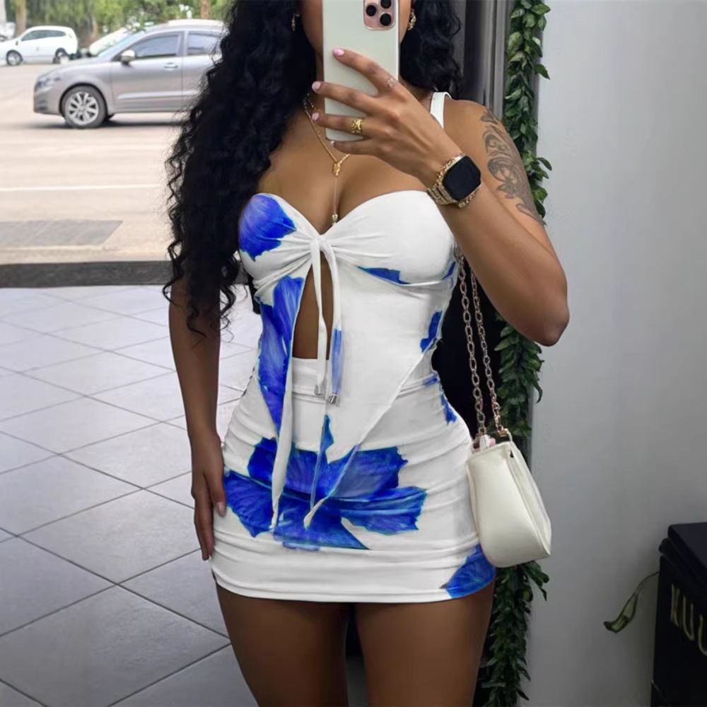 Women's Sexy Strapless Crop Top and Bodycon Mini Skirt Two-Piece Set