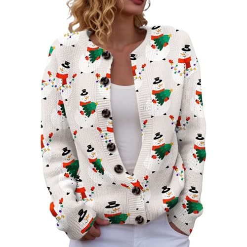 Women's Snowflake Reindeer Antler Print Button Cardigan Sweater