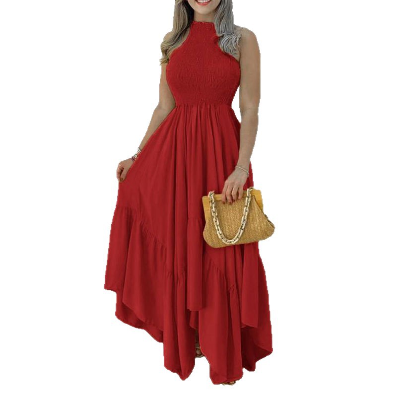 Women's Halter Neck High Waist Long Dress Solid Color Slim Fit