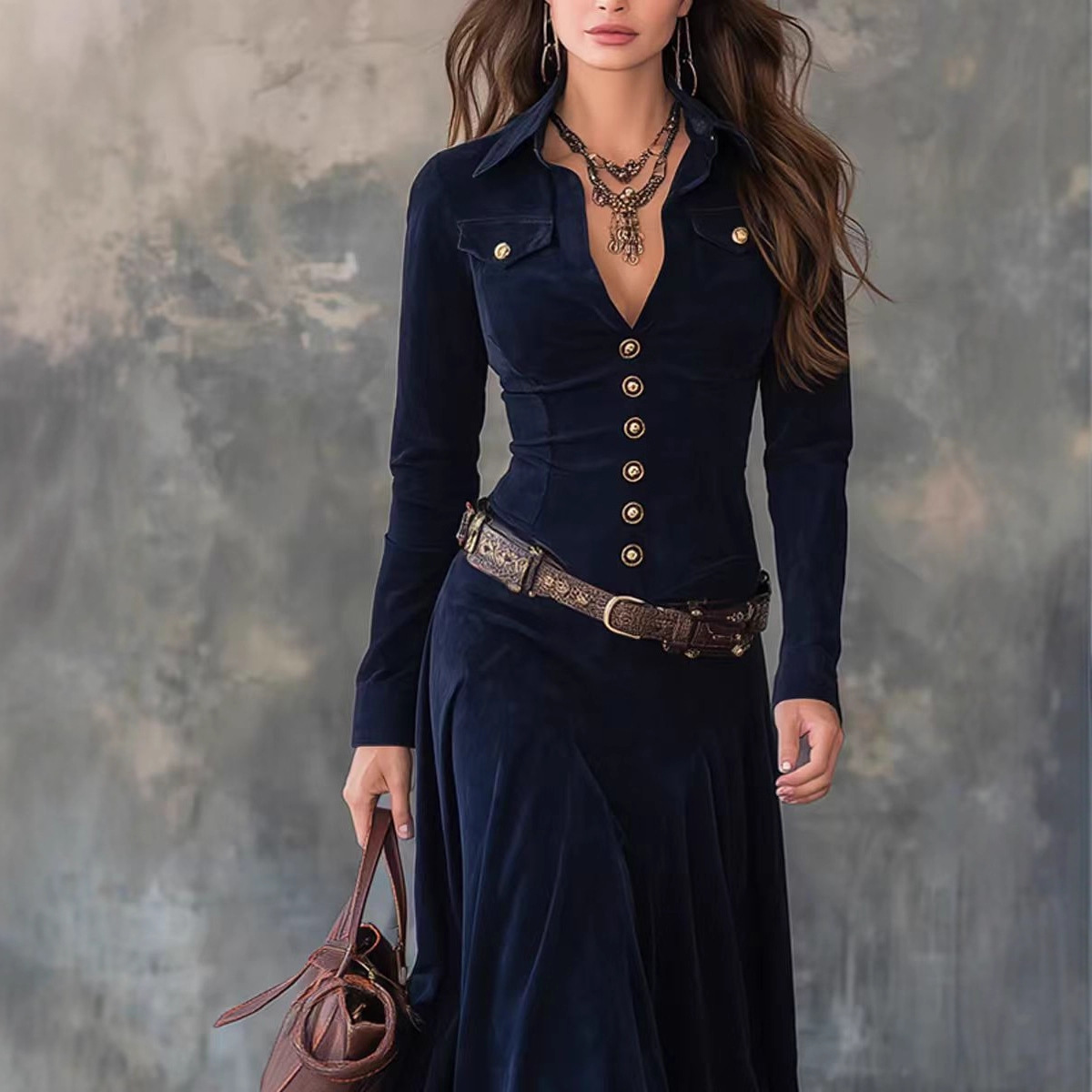 Purple High Neck Lace Panel Chiffon Maxi Dress