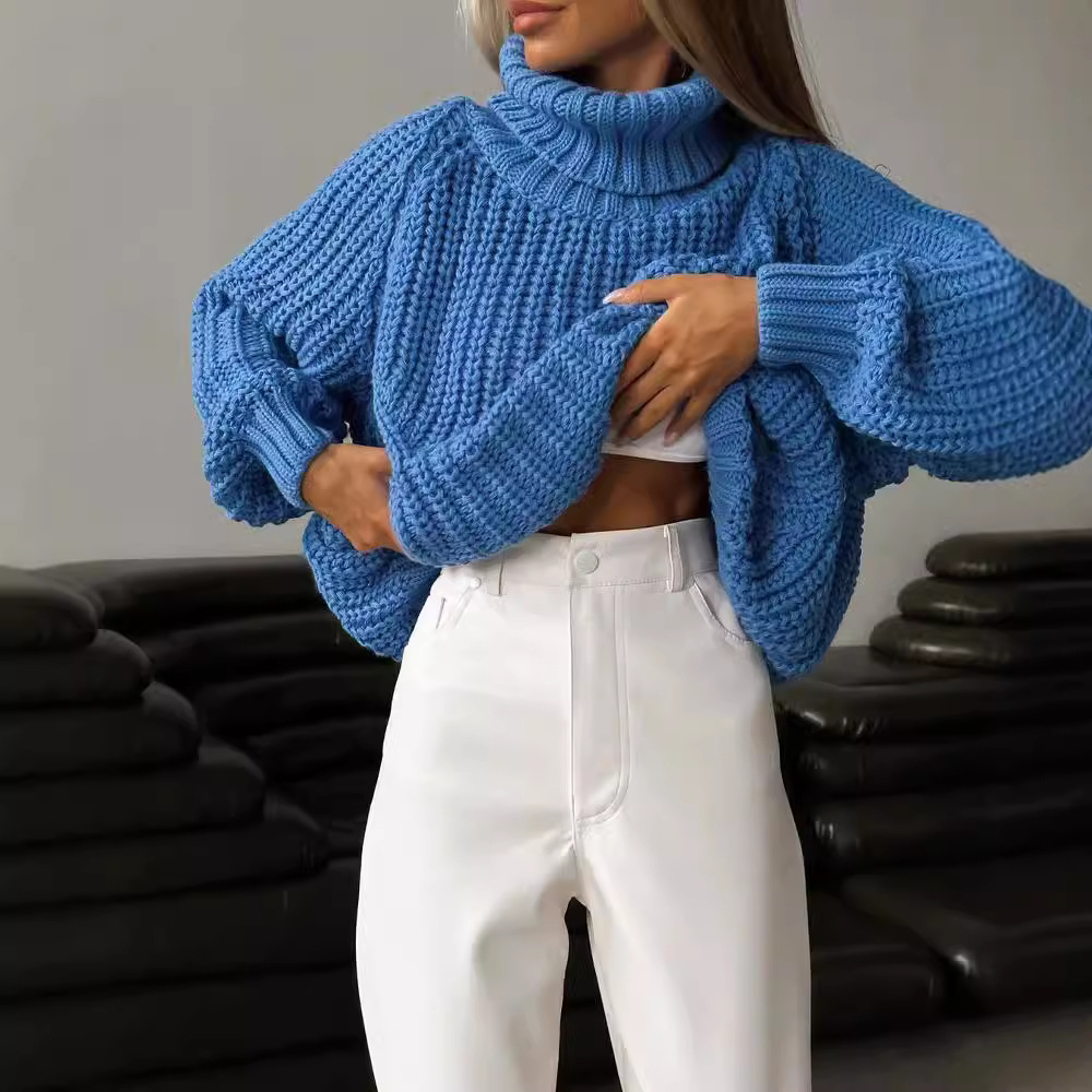 Women's Oversized Turtleneck Pullover Sweater Long Sleeve Solid Knit