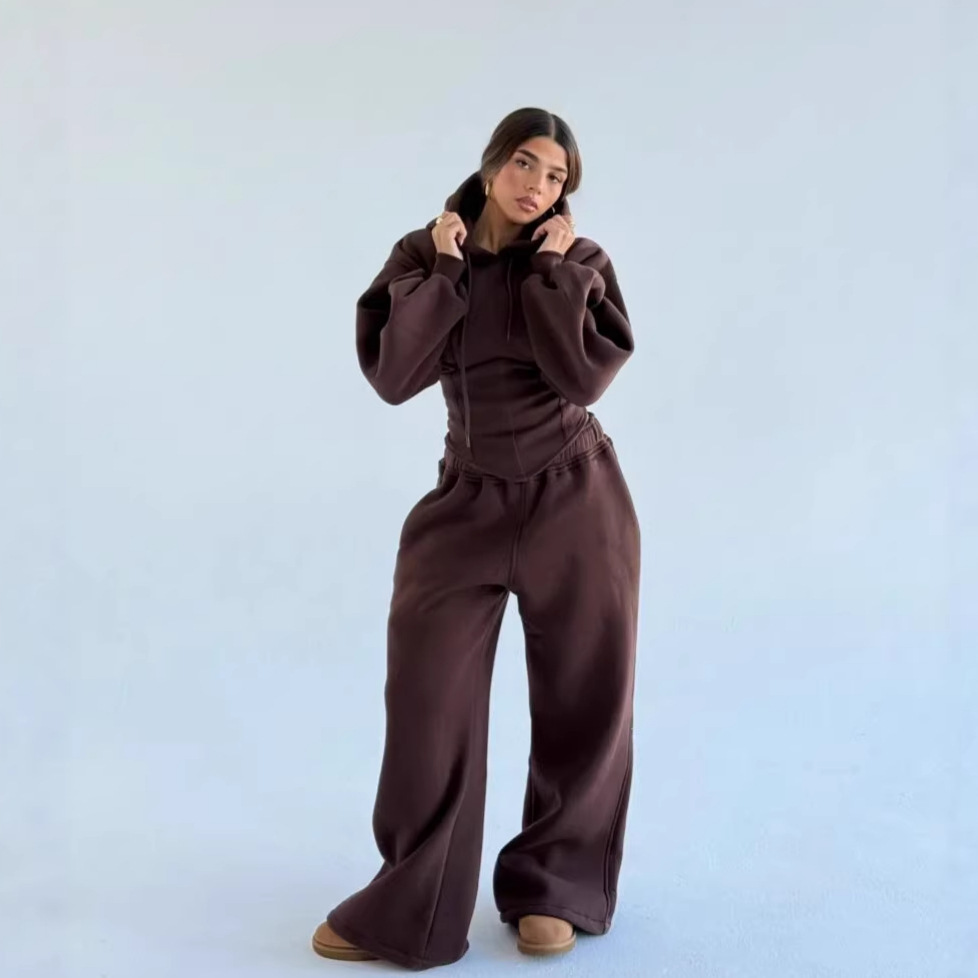 Women's Slim Fit Drawstring Hooded Top and Pants Two-Piece Set