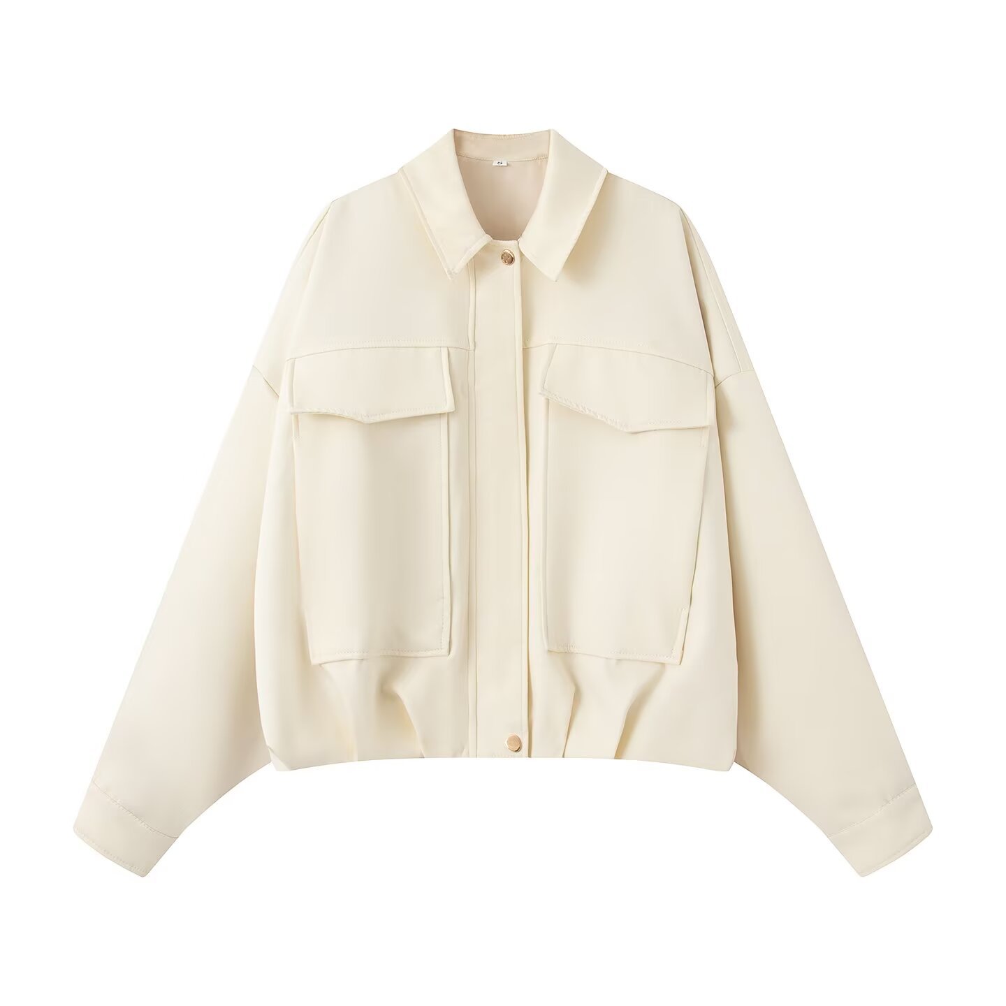 Women's Solid Color Button Jacket with Large Pockets