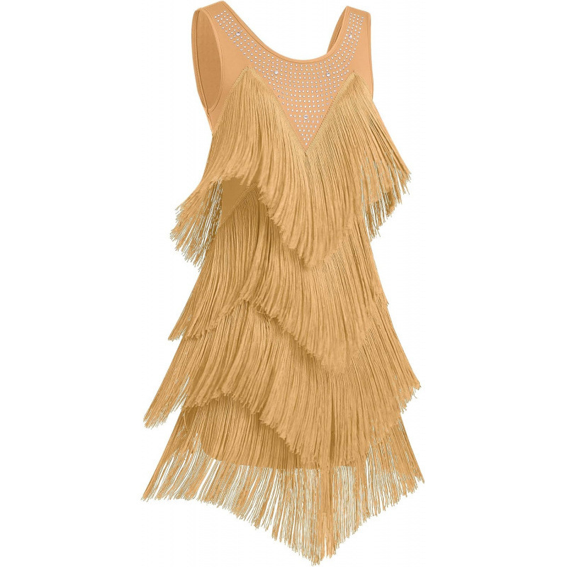 Women's Sleeveless Rhinestone Fringe Latin Dance Dress