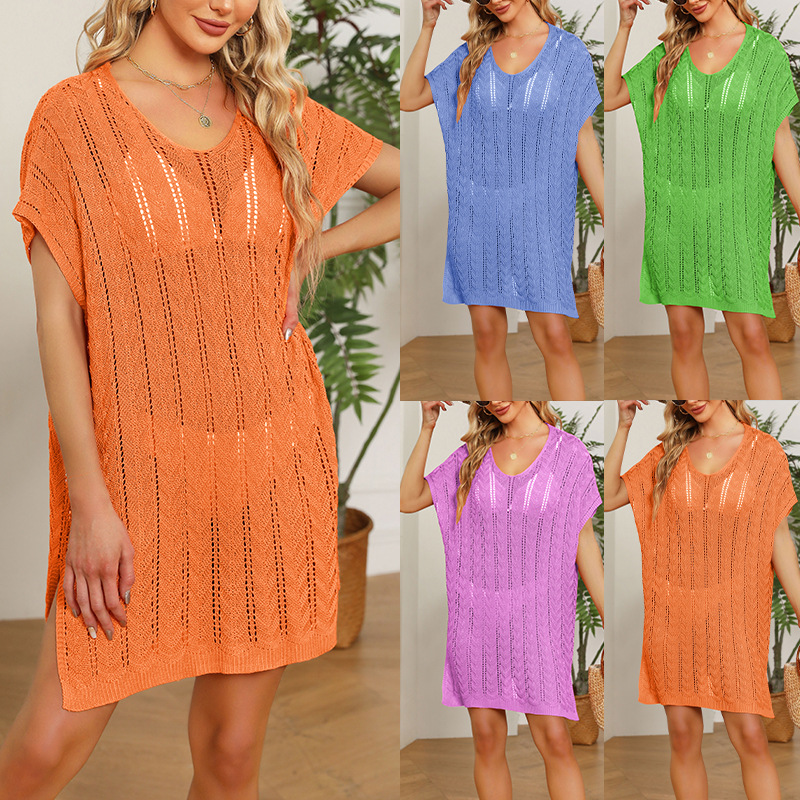 Women's Solid Cutout Slit Beach Cover-Up Dress Plus Size