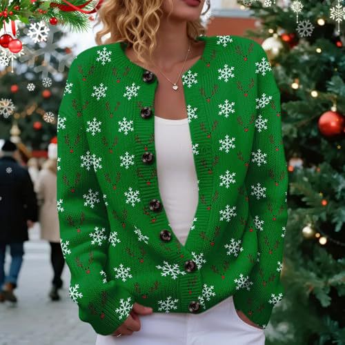 Women's Winter Forest Snowman Print Button Cardigan Sweater
