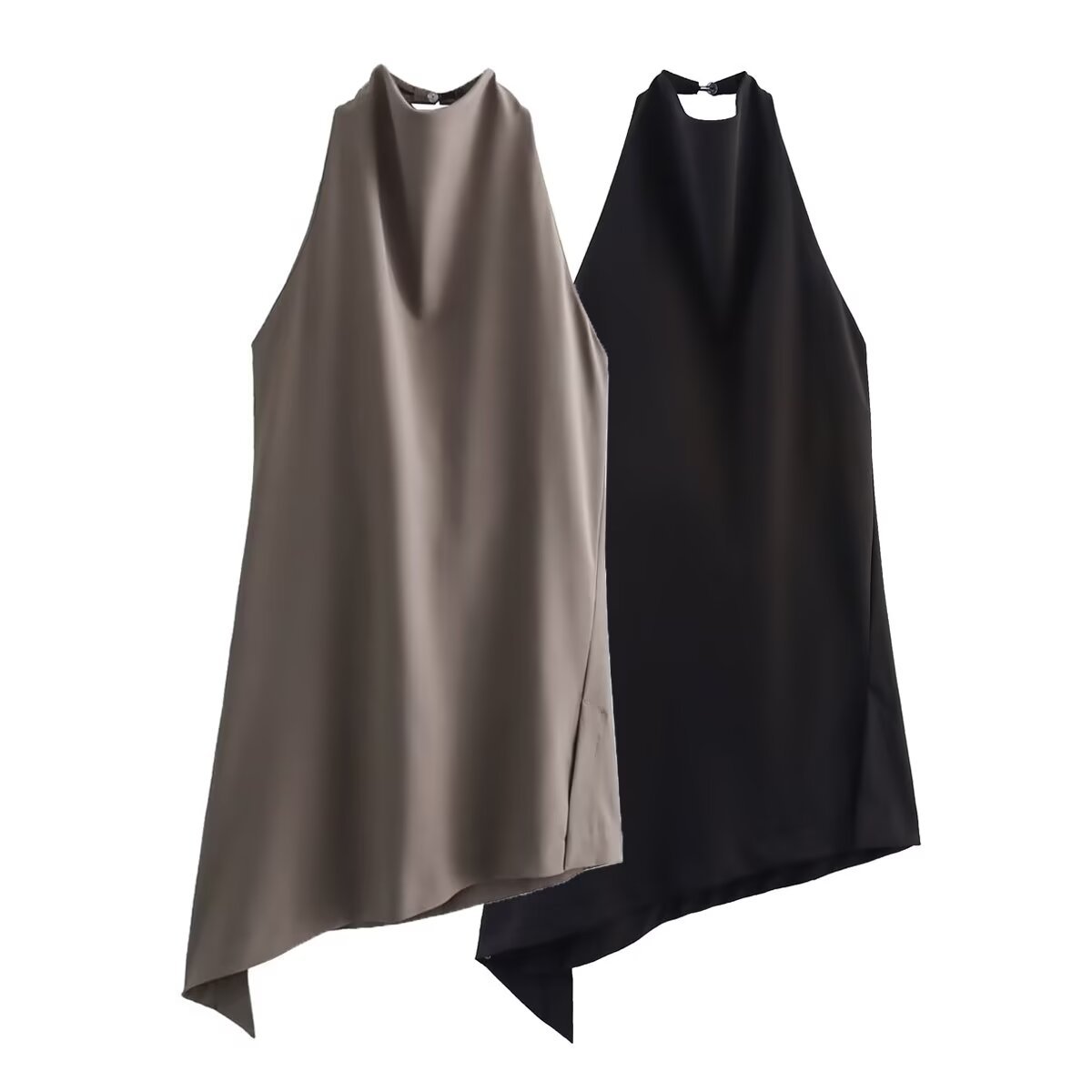 Women's Halter Neck Asymmetrical Top and Tie-Waist Pants Set