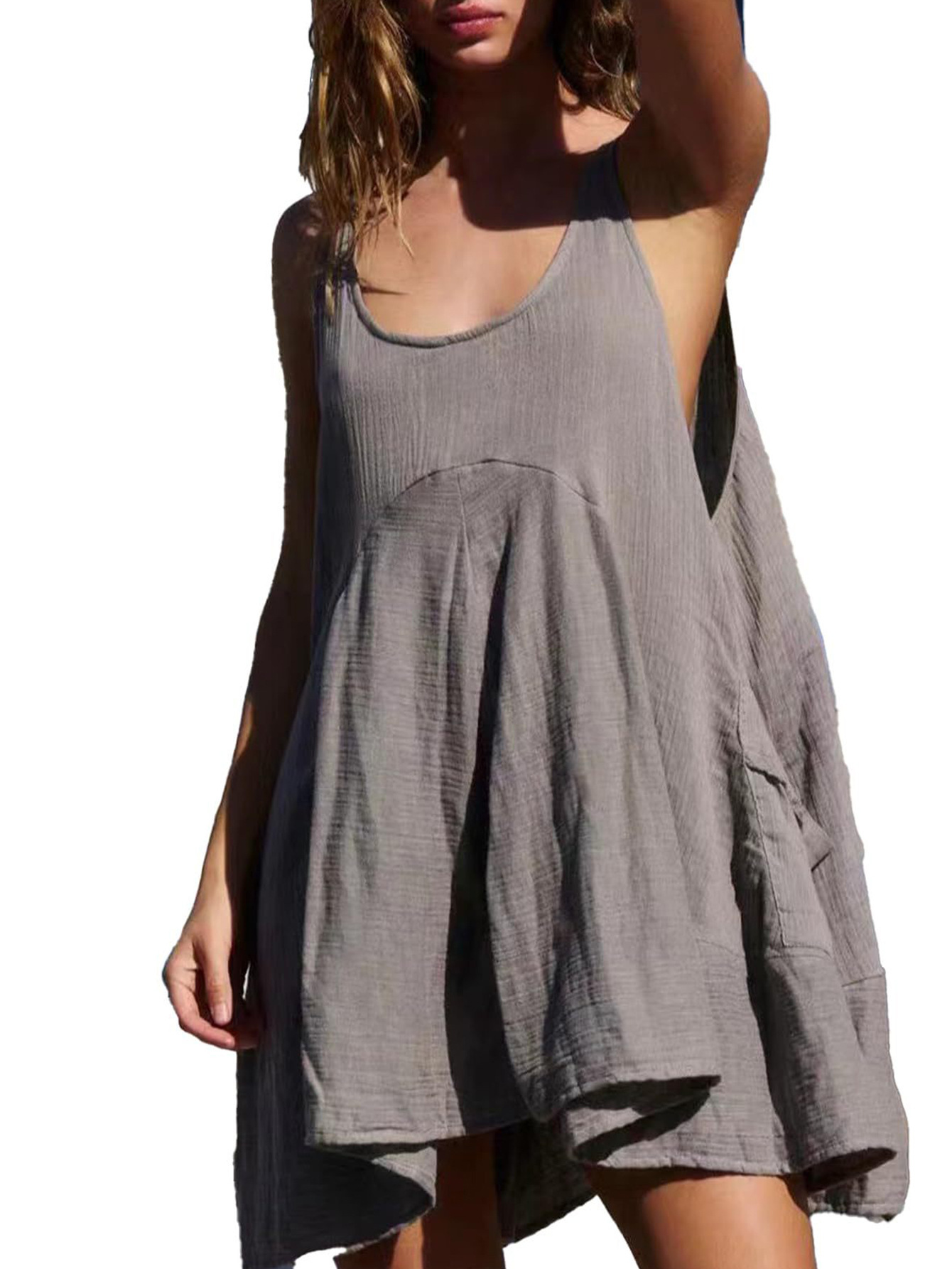 Women's Solid Color Sleeveless A-Line Midi Dress with Pockets