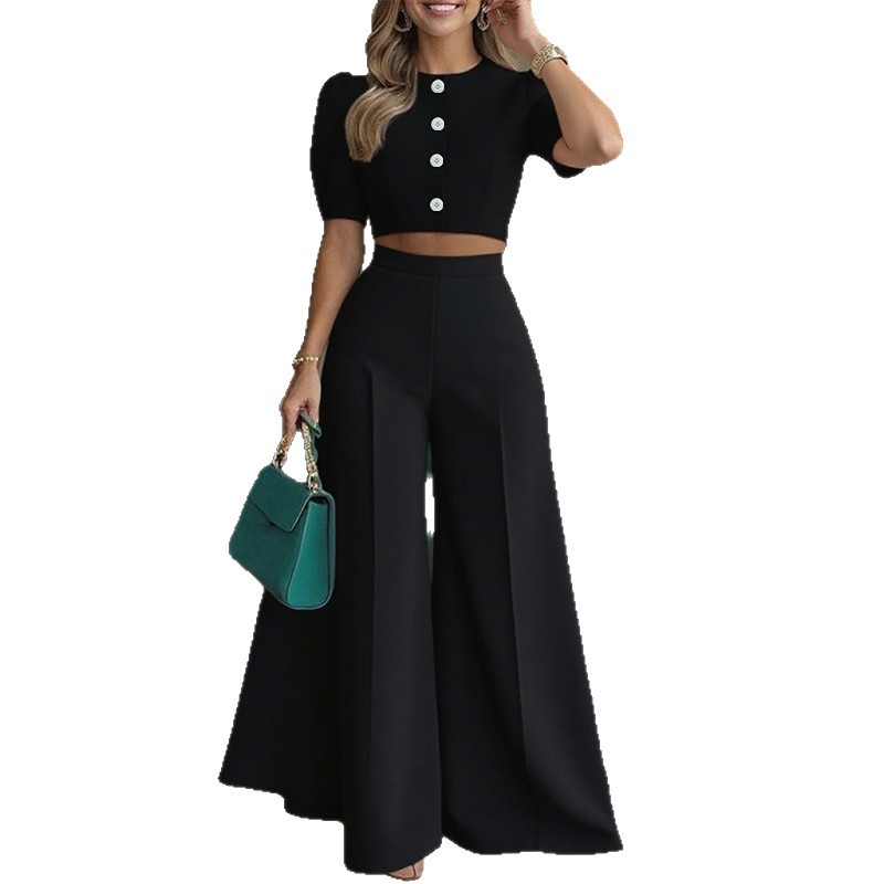 Women's Casual Two-Piece Set with Elegant Top and Pants