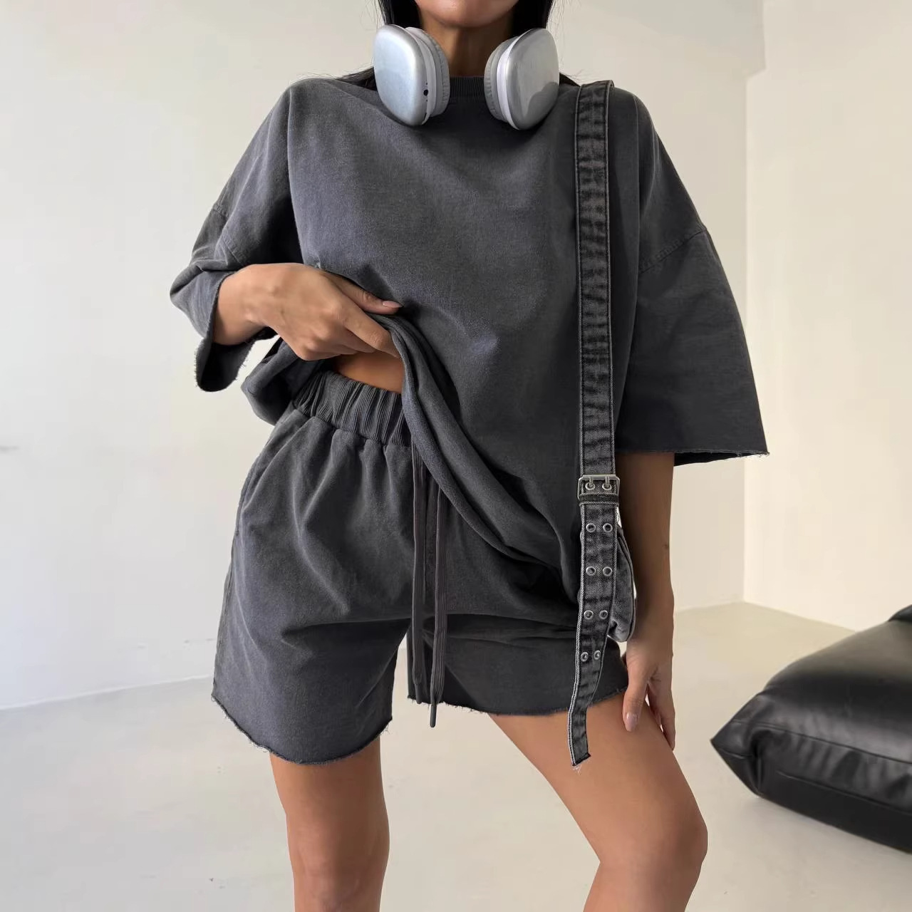 Women's Solid Color Loose Casual Sweatshirt Two-Piece Set