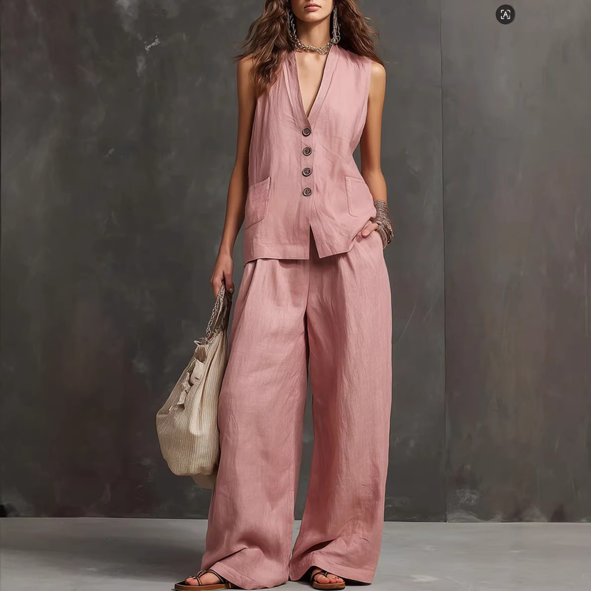 Women's Sleeveless Button Two-Piece Pant Set