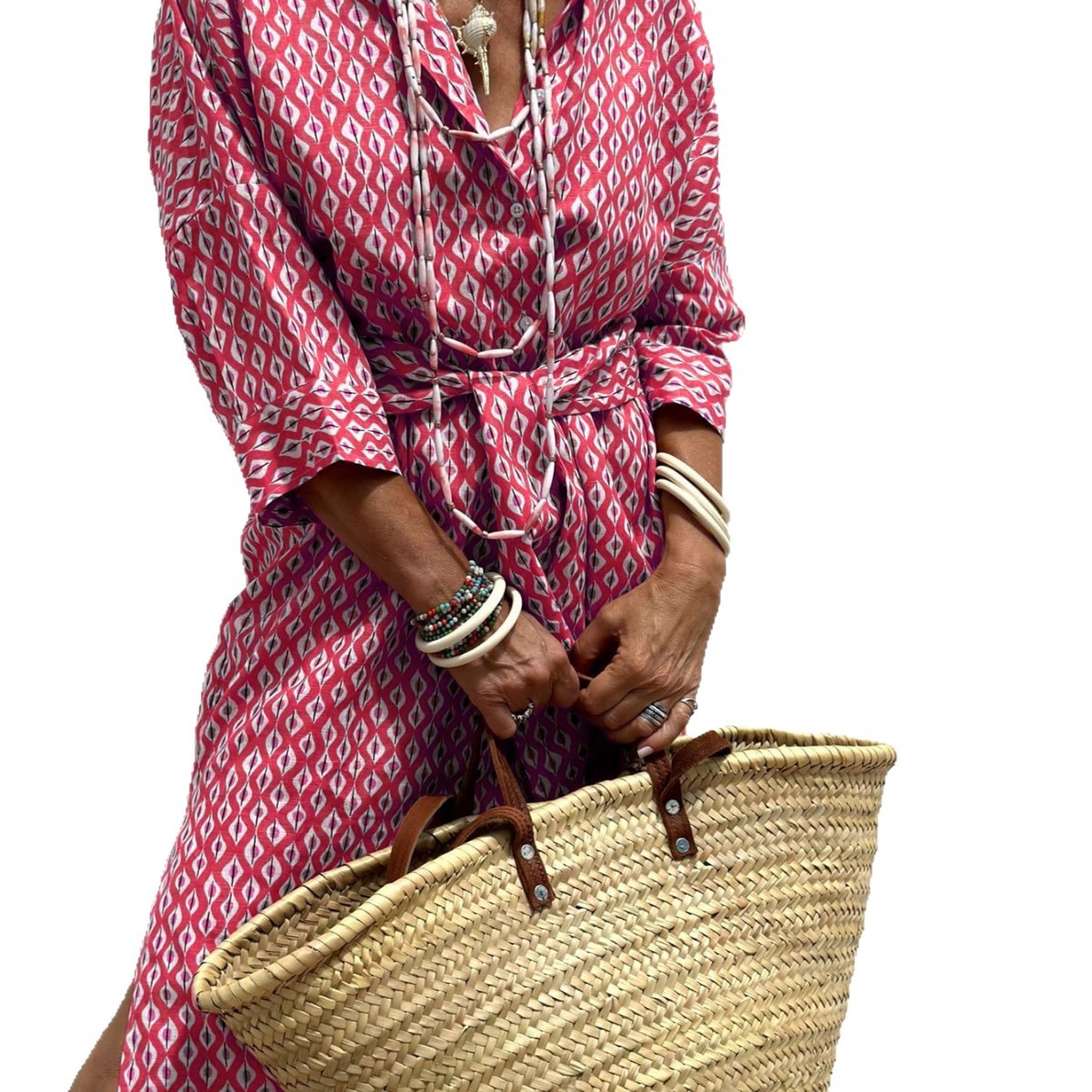 Striped Five-Sleeve Collared Shirt Dress