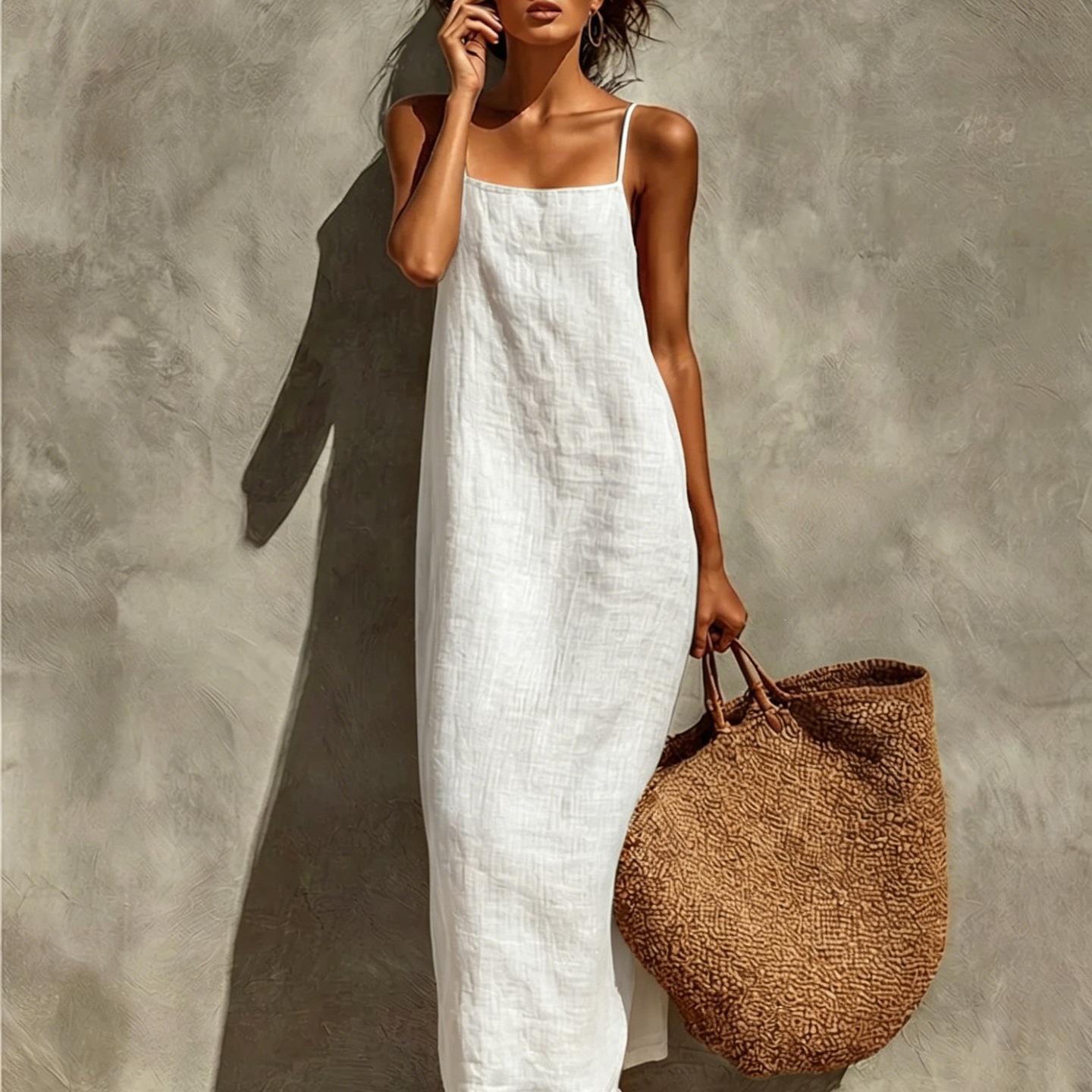 Women's Solid Color Sleeveless Midi Dress Casual Loose Fit