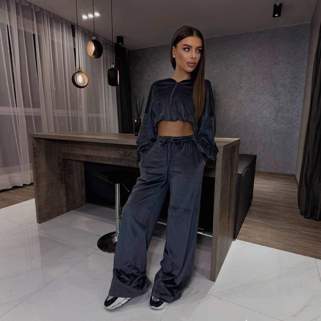 Women's Hooded Casual Sweatshirt and Pants Two-Piece Set
