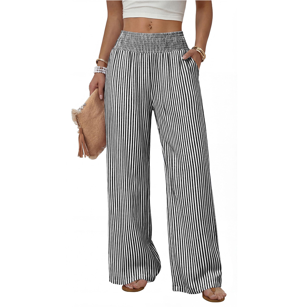 High-Waisted Striped Wide-Leg Pants with Pockets