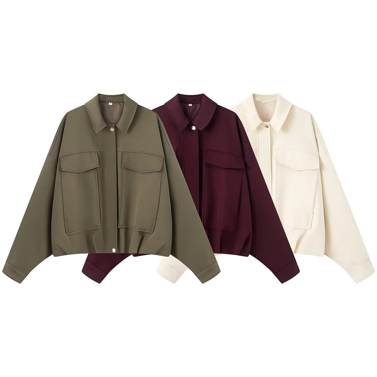 Women's Solid Color Button Jacket with Large Pockets