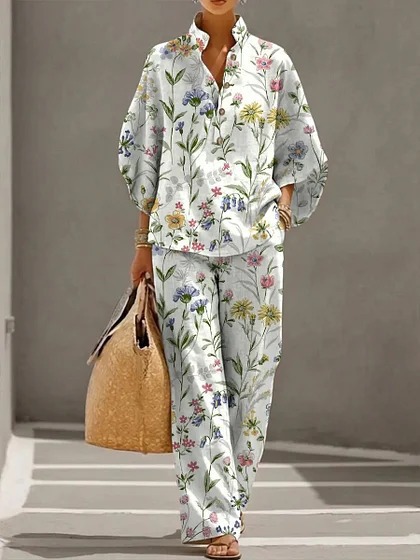 Women's Casual Solid Color Shirt Set