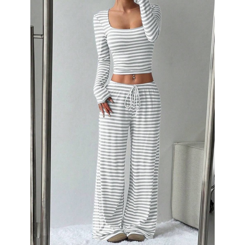 Striped High-Waist Wide-Leg Pants Set for Women