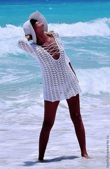 Hooded Open-Knit Cover-Up Dress with Tie Detail
