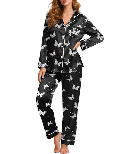 Women's Cuban Collar Butterfly Christmas Sock & Hat Print Long Sleeve Shirt Set