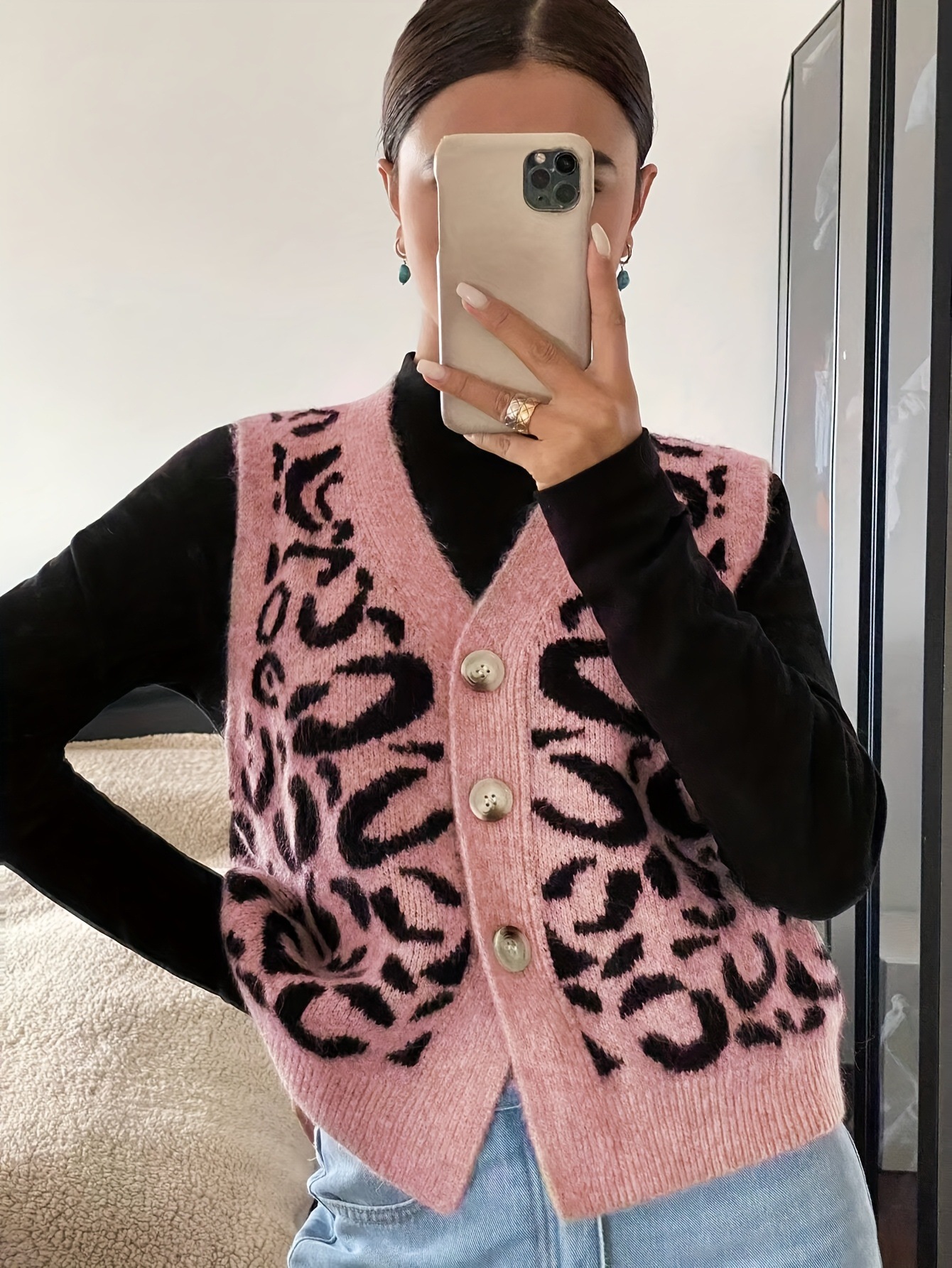 V-Neck Button-Up Knit Vest Sweater