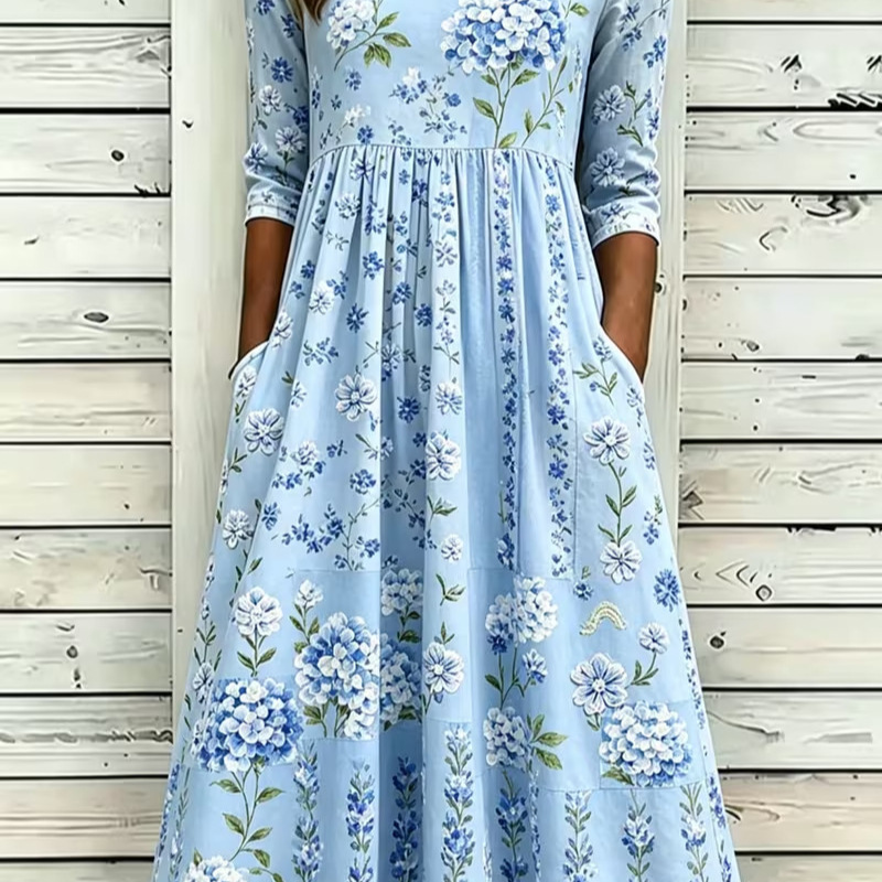 Women's Fresh Floral Print Ruched Midi Dress