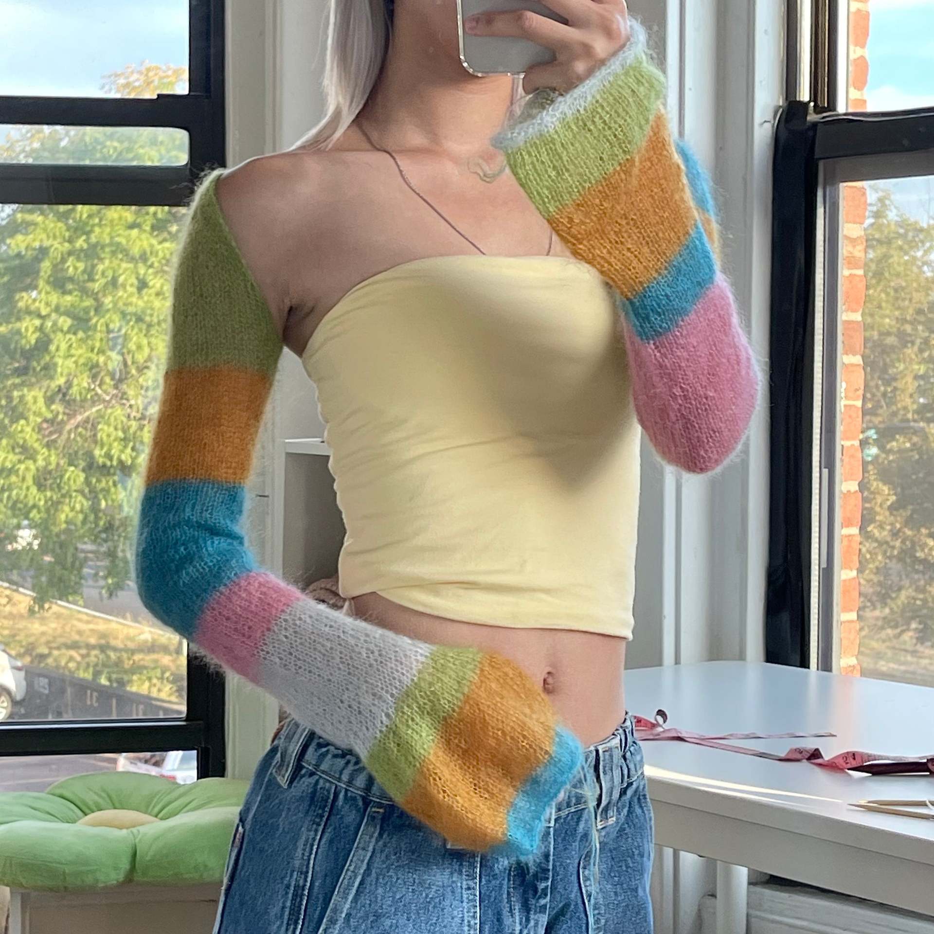 Rainbow Striped Cropped Cardigan Shrug