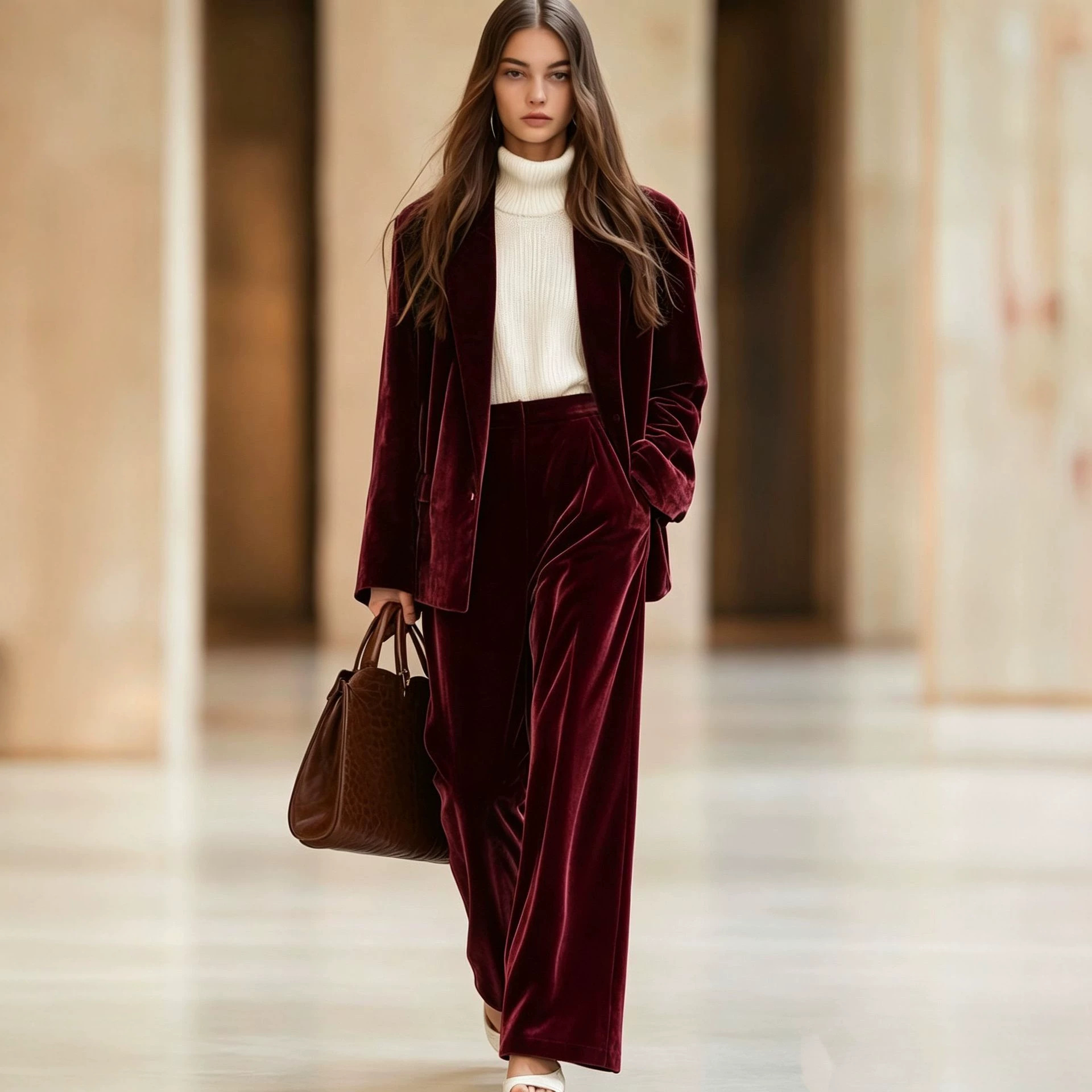 Solid Velvet Loose Casual Two-Piece Pants Set