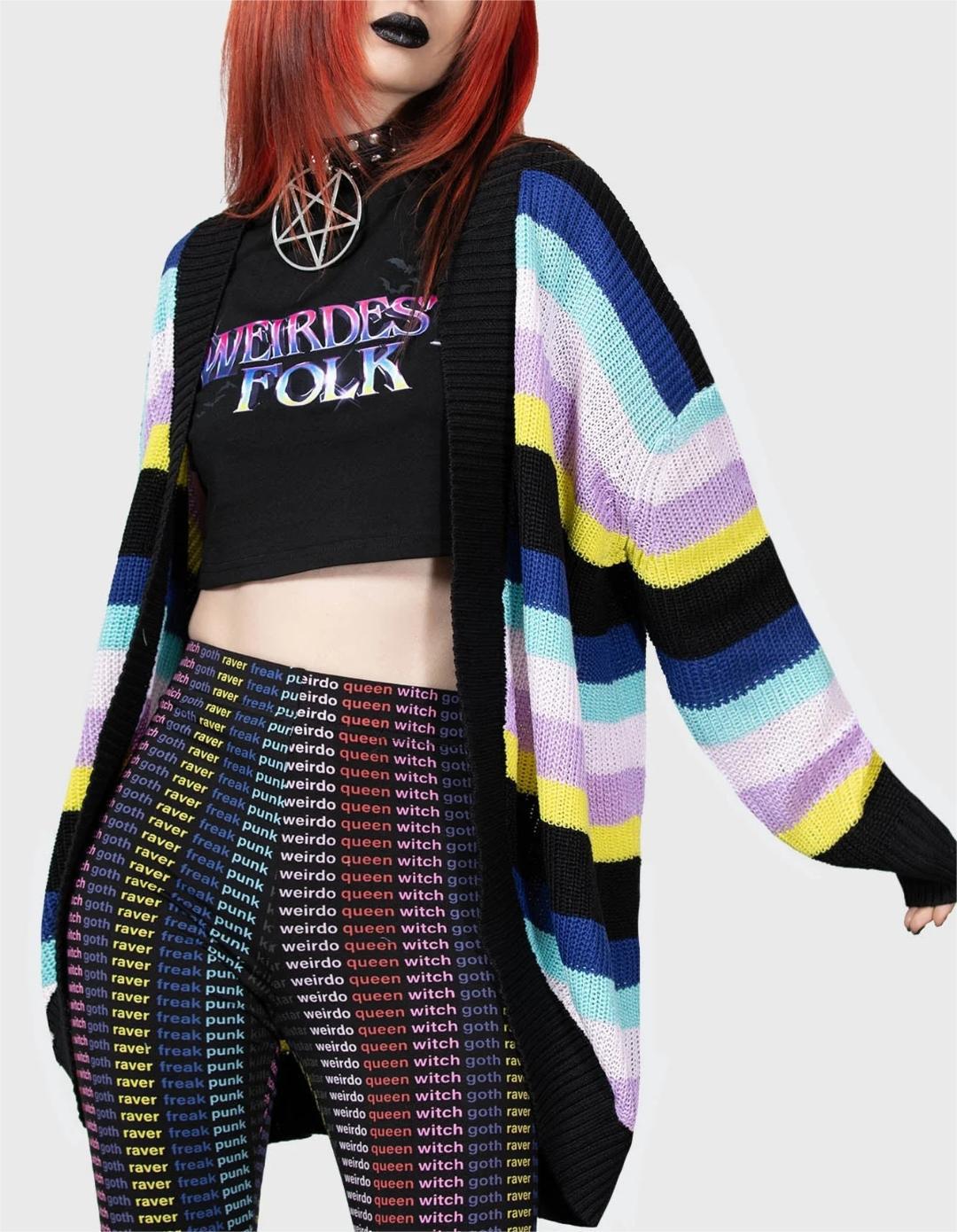 Striped Knit Cardigan Long Loose Halloween Sweater Coat