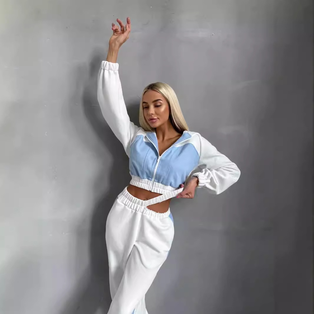 Women's Color-Block Zip Cardigan and Pants Two-Piece Set