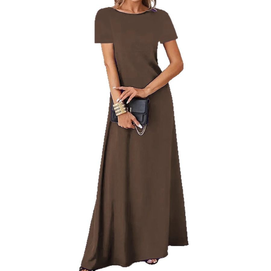 Women's Slim Fit Soft Crew Neck Solid Short Sleeve A-Line Dress