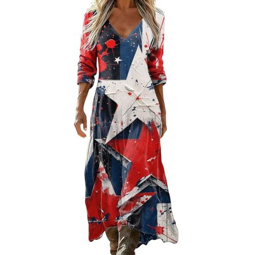 Women's Gradient Star American Flag Print Ruched Midi Dress