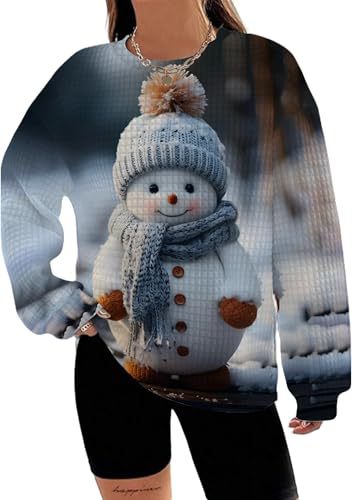 Women's Snowman Reindeer Heart Letter Print Crewneck Sweatshirt