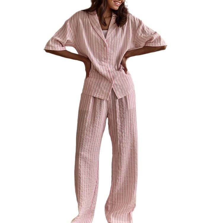 Striped Long-Sleeve Cardigan Two-Piece Loungewear Set