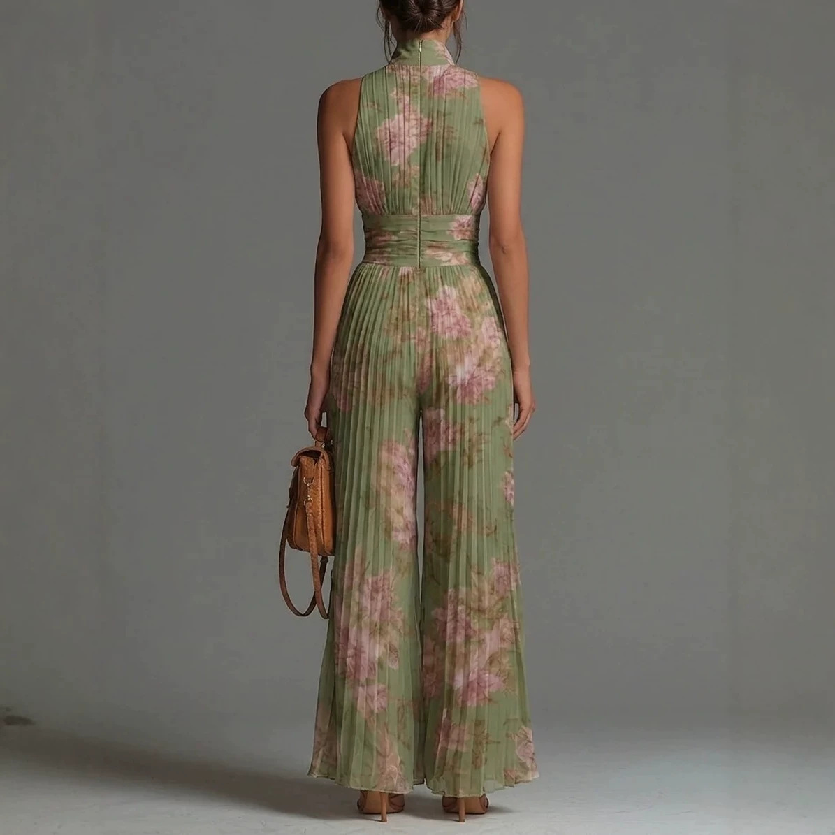 Women's Printed Mesh High-Waist Split Thigh Sleeveless Jumpsuit
