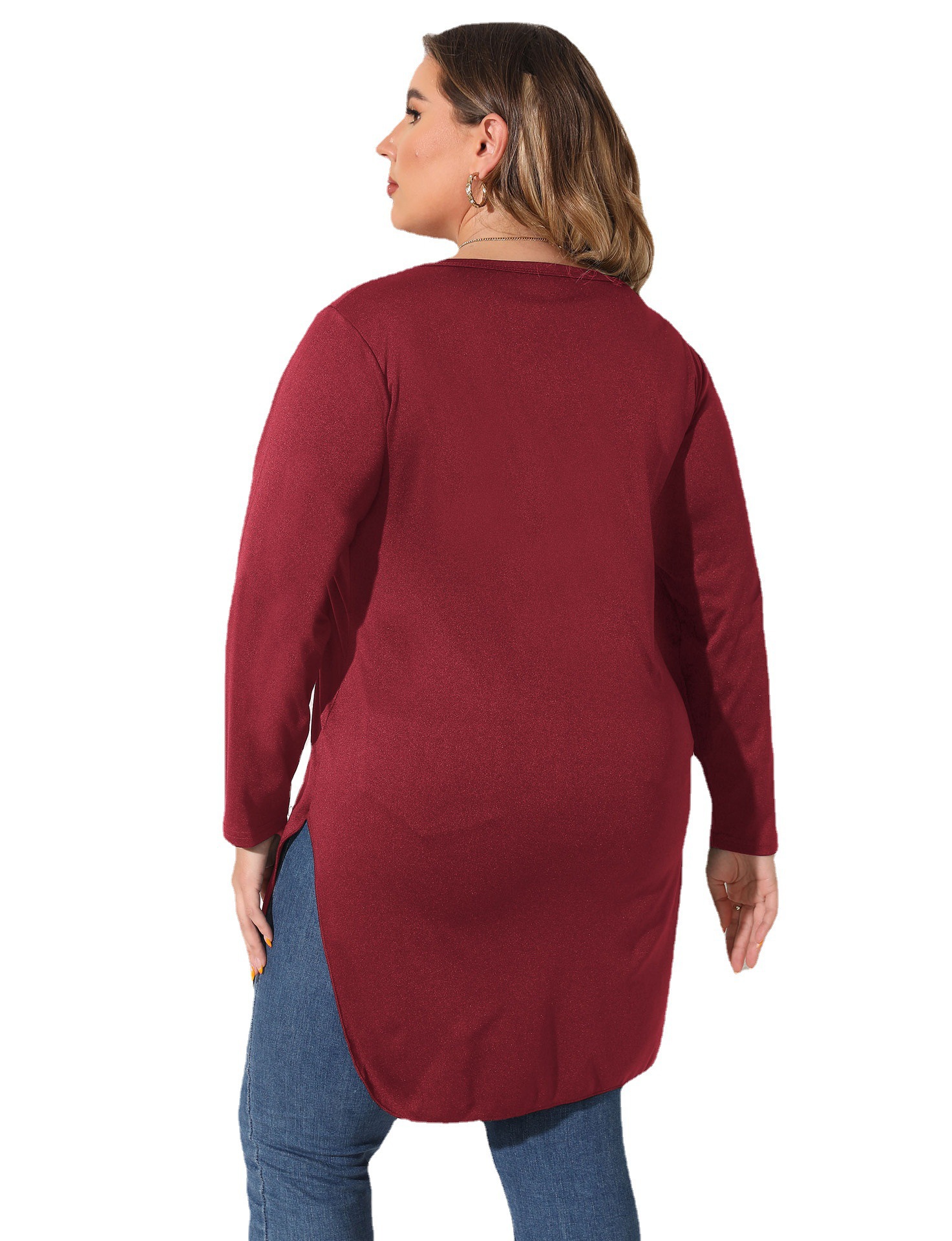 Women's Midi Burnout Hollow-Out Split Long-Sleeve T-Shirt