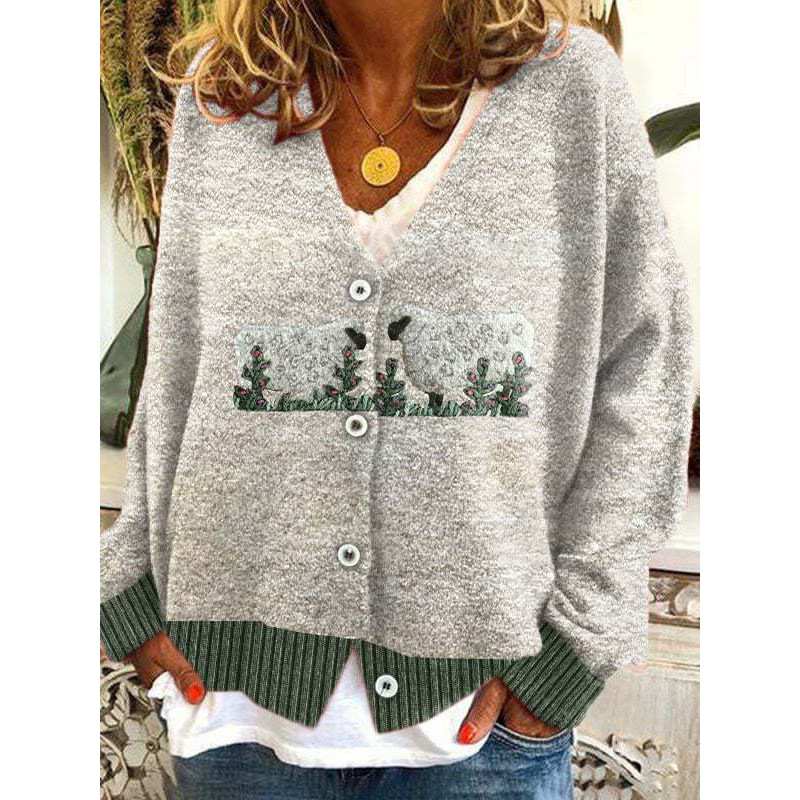 Christmas Abstract Print Casual Cloak Cardigan