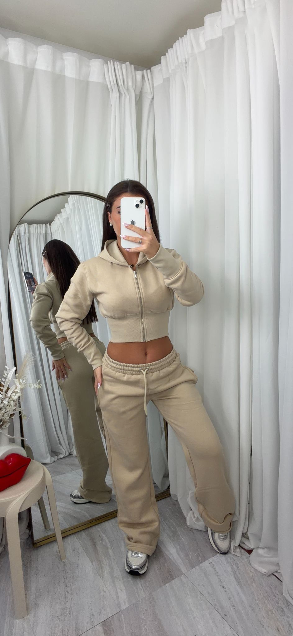 Women's Solid Color Hooded Cardigan and Straight-Leg Pants Set Casual Knit Two-Piece