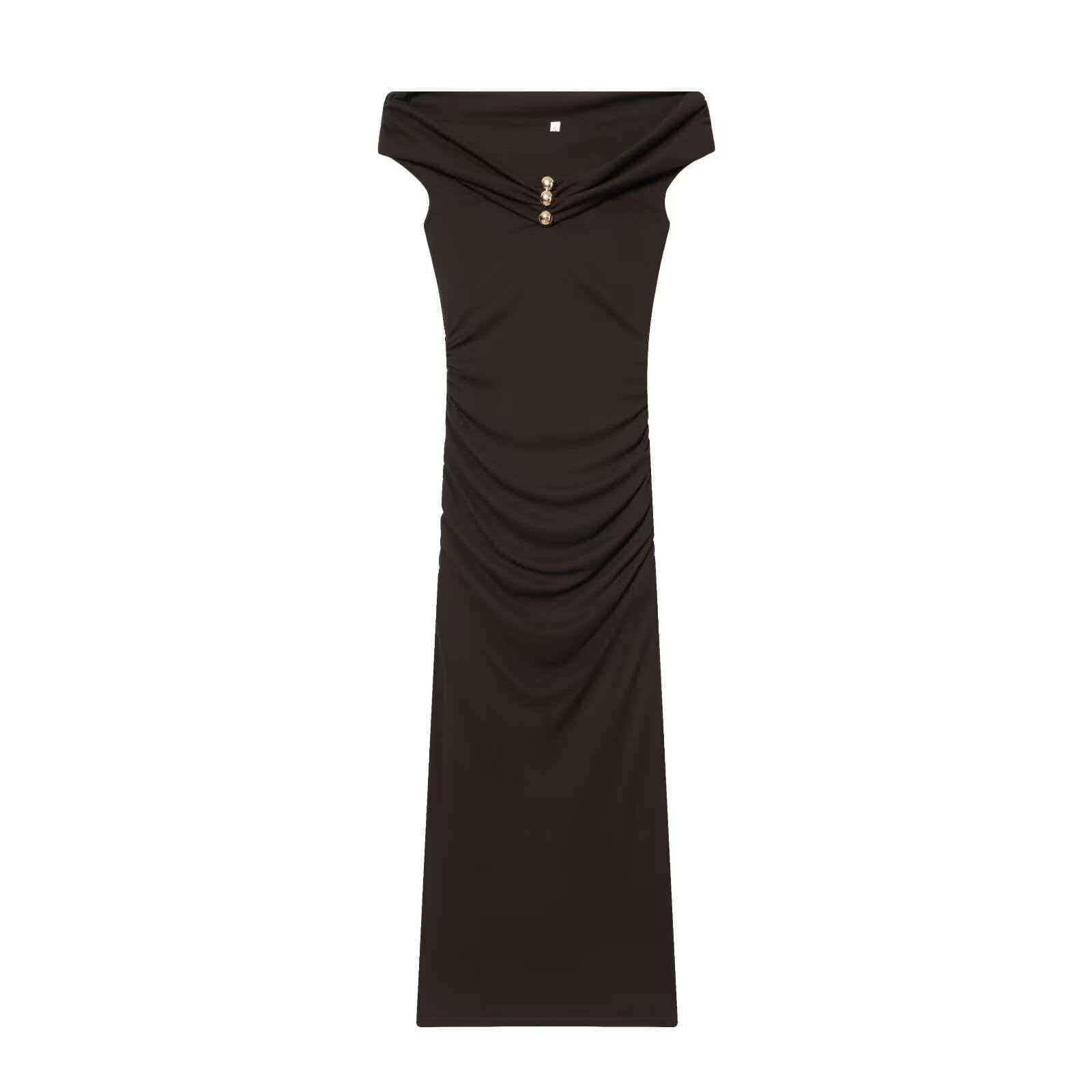 Women's Sleeveless Straight Neck Pleated Long Dress
