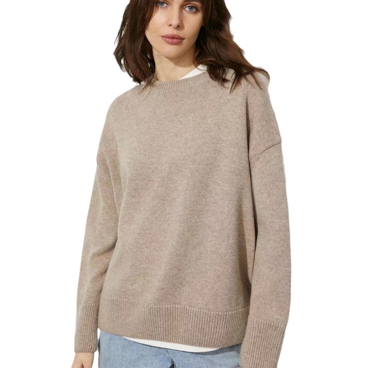 Women's Crewneck Solid Color Pullover Sweater Soft Casual