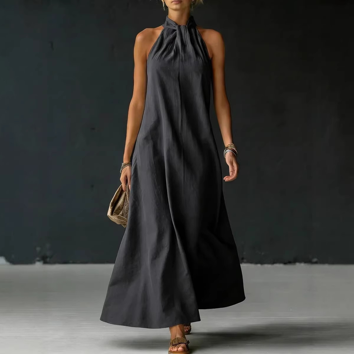 Women's Off-Shoulder Sleeveless Cross-Front Knit Maxi Dress