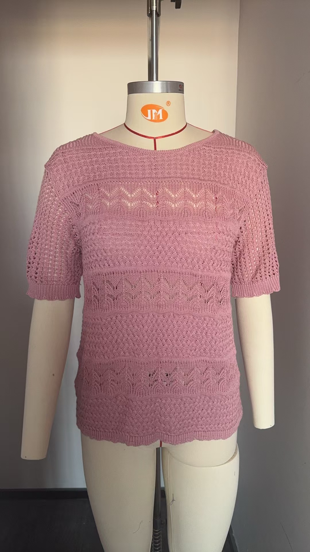 Women's Round Neck Hollow Out Short Sleeve Knit Sweater