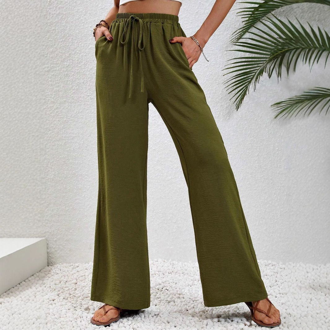 Women's Solid Color Wide-Leg Floor-Length Casual Pants