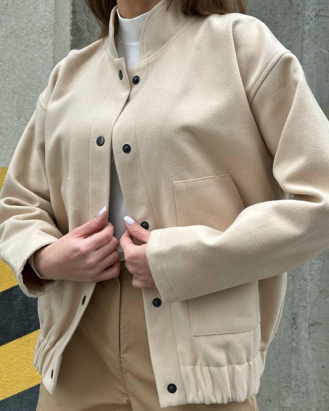 Women's Casual Stand Collar Button-Up Long Sleeve Jacket