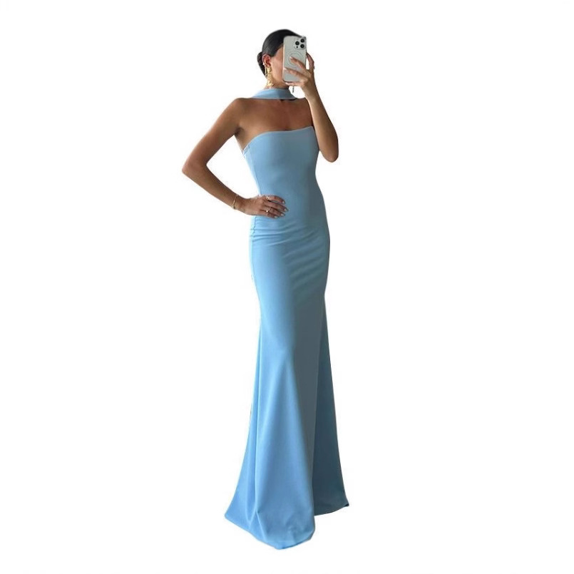 Women's Solid Color Adjustable Halter Bodycon Long Dress